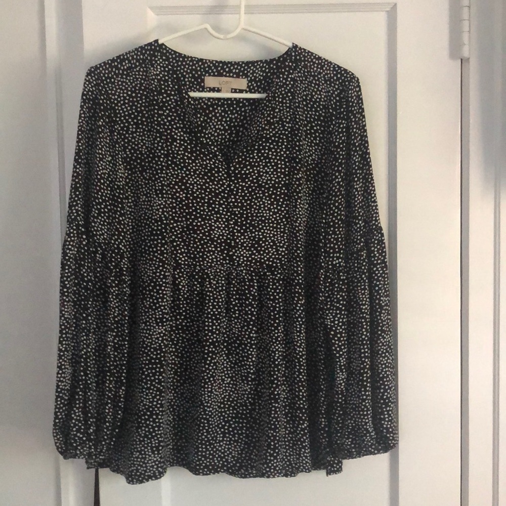 Black and white polka dot button up long sleeve blouse. LOFT size Small